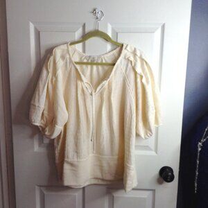 NWOT Loft XL "Puckered" Blouse, Wide Sleeves, Stretchy, Avant Garde, Boho Chic